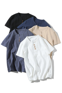 T-shirt da <span class=keywords><strong>uomo</strong></span> in cotone e lino a maniche corte, stile casual, taglie M-5XL, tinta unita, stile cinese. - Product Image 3