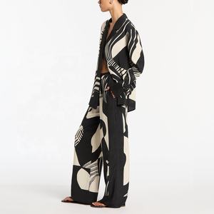 High Quality Womens Silk Pajama Suits Long Sleeve Pyjama for Ladies Printed Homewear Night <strong>Wear</strong> 2 Pcs Sets Casual Shirts - Product Image 4