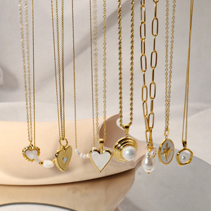 Joyas Acero <span class=keywords><strong>Inoxi</strong></span> moda personalizada Shell corazón colgante perlas gargantilla de lujo chapado en oro collar de acero inoxidable para mujer - Product Image 1