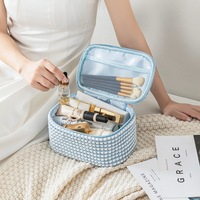 Ensemble de trousses de maquillage en peluche douce à pois, sacs de voyage pour femmes et filles avec fermeture éclair dorée