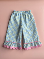Pantalon à jambes larges en vichy pour filles, taille élastique, bordure à volants, pantalon décontracté à carreaux pour enfants, été