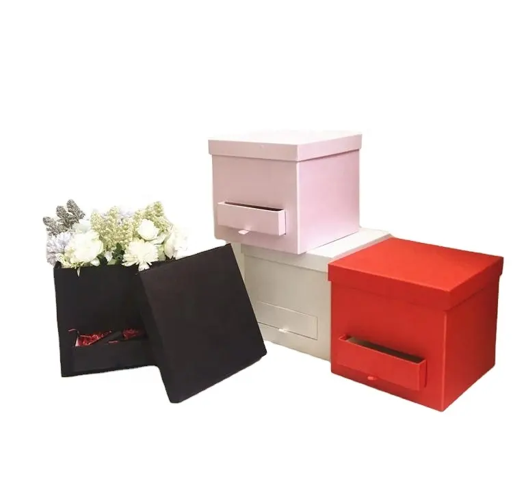 High-grade satin cloth flowers square drawer flower gift box