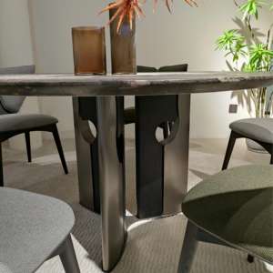 Ensemble <span class=keywords><strong>de</strong></span> meubles <span class=keywords><strong>de</strong></span> salle à manger <span class=keywords><strong>de</strong></span> luxe moderne - <span class=keywords><strong>Table</strong></span> ronde avec plateau en pierre frittée et pieds en marbre avec plus <span class=keywords><strong>de</strong></span> 10 chaises - Product Image 3