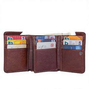 Ultra-Thin Short <b>Men's</b> Vintage Thread Triple Fold Black Leather <b>Wallet</b> RFID Blocking Feature <b>Coin</b> Pouch Open Polyester Lining - Product Image 3