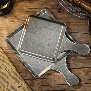 Plateau de service vintage en acier inoxydable avec poignée, carré ou rond, pour restaurant, steak, dessert, lasagne - Product Image 1