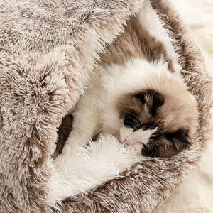 Venta al por mayor de Perrera de invierno semicerrada de felpa larga cama para gatos y perros con carcasa de nido para gatos y perros - Product Image 5