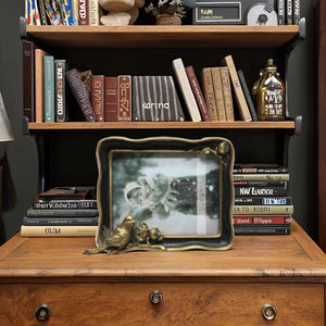 Vintage 7x5 Inch Handmade Letterpress Printed Horizontal Resin <strong>Photo</strong> <strong>Frame</strong> in Gold Black White for Tabletop or Wall Mount - Product Image 5