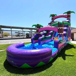 Tobogán de agua púrpura de palmera, casa de rebote inflable a precio barato, juegos al aire libre, tobogán de agua inflable con piscina a la venta - Product Image 2