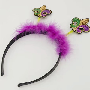 Fascia per Capelli Mardi Gras con Fleur-de-Lis Viola Verde Oro, Fascia con Paillettes <span class=keywords><strong>e</strong></span> Piume per Feste <span class=keywords><strong>e</strong></span> Festival - Product Image 6