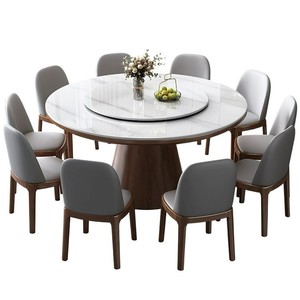 Juego de Mesa y Sillas de Comedor Redondas Modernas y Minimalistas de Lujo - Mesa Giratoria de Madera Maciza y Granito para Hogar y Hotel - Product Image 4