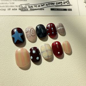 Nouveaux <span class=keywords><strong>faux</strong></span> ongles carrés en acrylique colorés faits à la main, 10 pièces, motif design, vente en gros - Product Image 4