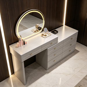 Modern Makeup Vanity <b>With</b> Lighted Oval Mirror And Storage <b>Drawers</b> Bedroom <b>Dressing</b> <b>Table</b> - Product Image 5