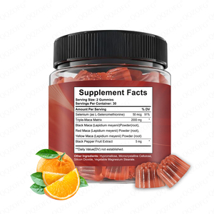 Ventas calientes OEM Maca Gummies Red,<span class=keywords><strong>Yellow</strong></span>, Black Maca Todo en uno para potenciador de energía y rendimiento para mujeres y hombres 60 masticables - Product Image 2