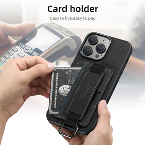 Funda de teléfono de cuero con ranura para tarjeta de lujo para <span class=keywords><strong>iPhone</strong></span> 16 15 14 13 12 <span class=keywords><strong>11</strong></span> Pro Max con correa de mano fundas móviles para niñas - Product Image 4