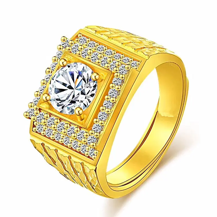 Latón chapado en oro anillo de diamantes Micro incrustaciones anillo de Gema artesanía exquisita imitación de oro de los hombres joyería