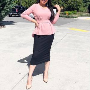 2020 venta al por mayor para mujer negro alto elástico cintura Bodycon Maxi mujeres Falda larga delgada lápiz - Product Image 5