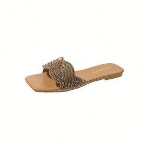 Sandales plates d'été en PU pour femmes, grande taille, avec strass, pour la plage, tongs plates pour femmes - Product Image 2