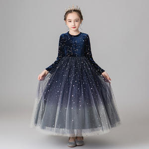 Vestido de terciopelo de gama alta para niñas, primavera y otoño, Princesa, cielo estrellado, vestido de gasa esponjoso, disfraz de actuación de Piano para niña de las flores - Product Image 1