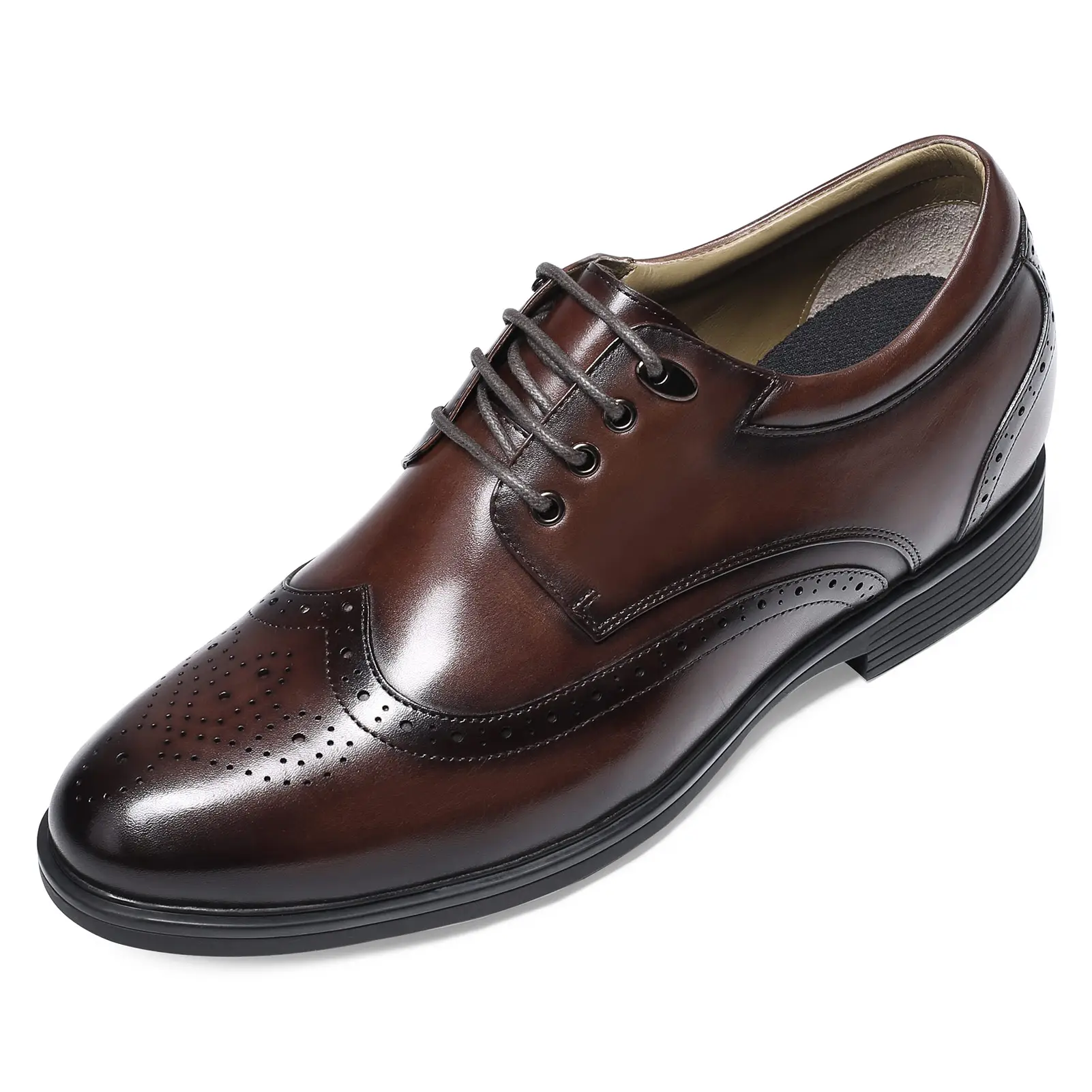 Luxe de haute qualité talon caché bout d'aile Derby chaussures en cuir 3 pouces ascenseur grosses chaussures habillées usine nouveau PU CF pour hommes marron