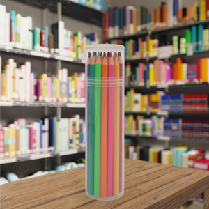 Paquete de tubo de plástico <span class=keywords><strong>24</strong></span> piezas Juego de lápices de colores al óleo Juego de lápices de colores solubles en agua - Product Image 3