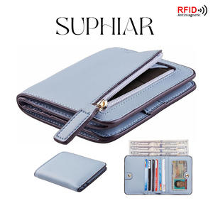 Cartera Delgada de Cuero PU para Mujer con Bloqueo RFID, Monedero Corto Minimalista con Cierre de Cremallera, Multifuncional, con Diamantes y Pañuelos - Product Image 5