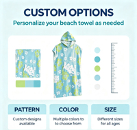 Custom 100% Cotton Eco-Friendly Modern Sand Free Quick-Dry Printed Pattern Beach Towel Hooded Poncho for Beach Bath