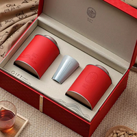 Boîte à thé en cuir de luxe de la série Grand Joyful, ensemble double avec pot en céramique et pot recouvert de cuir pour bonbons et shopping