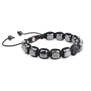 Miçangas de hematita micro cz, venda quente de contas de hematita de alta qualidade, bola de diamante artesanal, pulseiras trançadas para homens e mulheres