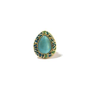 Bague tendance en acier inoxydable 316L plaqué or PVD, durable et résistante, avec pierre turquoise ovale - Product Image 1