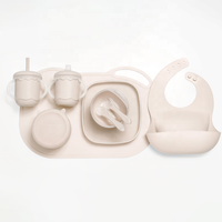 Ensemble de vaisselle en silicone pour bébé personnalisé, rose foncé beige, 5 à 14 pièces, motif animal mignon, qualité alimentaire, adapté aux voyages