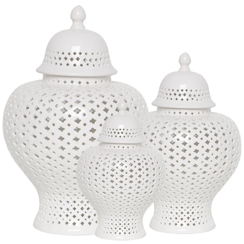 J112W-Conjunto de tres tarros de jengibre para decoración del hogar, jarra de cerámica con tapa, color blanco, Europa