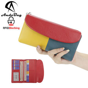 AndoBag Carteras Largas RFID para Mujer, Cartera con Múltiples Ranuras para Tarjetas, Monedero de Cuero Genuino con Bloques de Color 1959 - Product Image 1