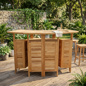 Mesa de Bar Moderna de Madera de Teca Maciza - Muebles de Jardín Resistentes para Patio de Villa y Uso Hospitalario - Product Image 3