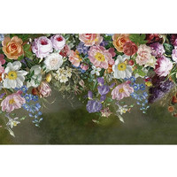 Murale murale européenne traditionnelle à fleurs de roses peintes à la main, non tissée, résistante aux plis, imperméable, pour fond de télévision, facile à poser soi-même