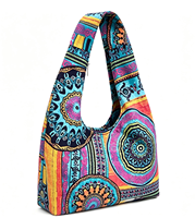 Sac à main hobo en toile pour femme, style hippie bohème, imprimé animal, bandoulière simple et fermeture éclair (vert-violet)