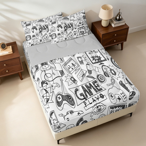 Juego de Edredón con Cierre de Cremallera con Diseño de Videojuegos en Blanco y Negro, Juego de Ropa de Cama con Estampado de Control de Videojuegos para Adolescentes Gamers - Product Image 4