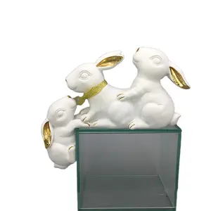 קוואנגזו בית חדש מקורה מצחיק ארנב טיפוס פסל אוסף מלאכת יד שרף קישוטי ארנב פסחא מקסימים