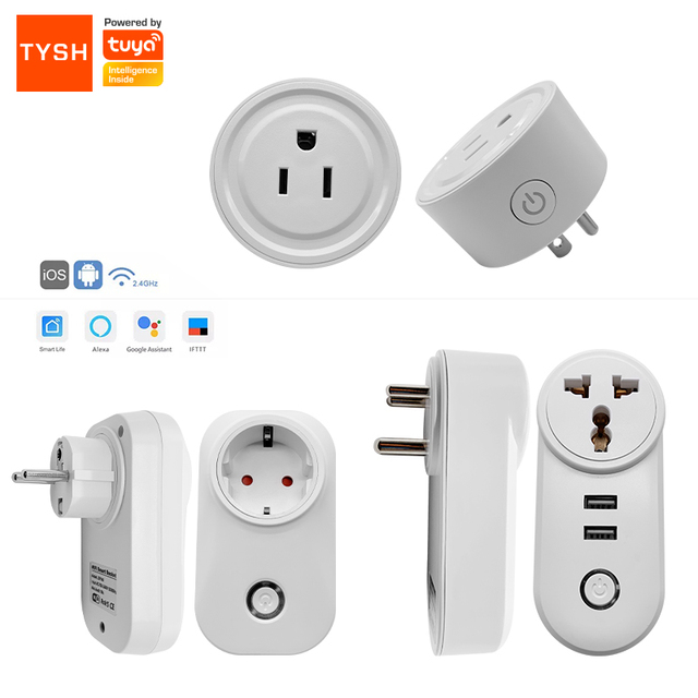 TYSH Tuya Smart Universal Plug 16A Wifi Plug Socket Works With Alexa Google Universal Smart Plug Universal Smart Socket
