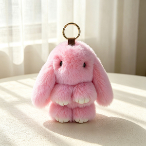 Plush Bunny Keychain, Faux Fur Rabbit <b>Key</b> <b>Ring</b> Charm, Soft Fluffy Pom Pom <b>Bag</b> Accessory for Women - Product Image 2