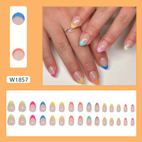 Nouveau design Nature amande fait à la machine 24 pièces demi-fait à la main acrylique presse sur les ongles français pointe ongles presse sur les ongles