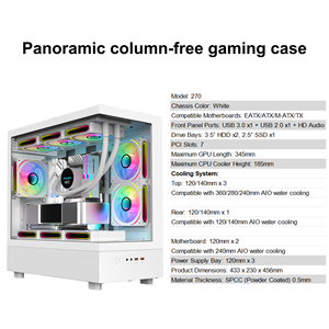 Model 270 No A-pillar Computer <strong>case</strong> EATX/ATX White Sea View Room 360 Water-cooled White <strong>case</strong> Desktop - Product Image 4
