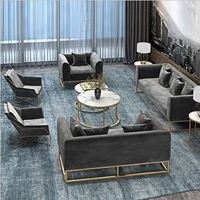 Bestseller Indoor Modernes Schwarz-Graues 3+2+1+1+1 Set Rechteckiges Wohnzimmer-Set Ledersofa-Möbel
