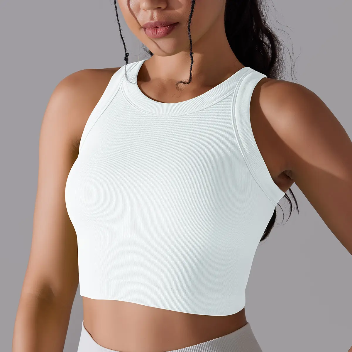 ODM OEM Kleidung Custom Blank Damen Weiß Schwarz Plain Basic Strick gerippt Crop Tank Top Frauen Yoga Wear