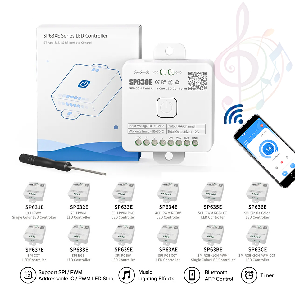Fluaonb Controller LED WiFi RGBW PWM + SPI – Supporta Chip IC WS2811, SK6812, FCOB, CCT, RGB, RGBCCT, Con Microfono E Timer - 2