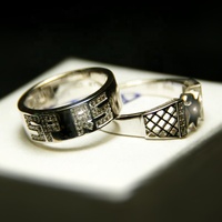 Bijoux fins 925 argent Sterling émail noir VVS Moissanite San Antonio éperons bague ensemble pour les amoureux Fans Couple mariage