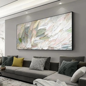 Peinture abstraite texturée rose et verte, nature morte acrylique peinte à la main, art mural sur toile, texture 3D, minimaliste, vente en gros - Product Image 2