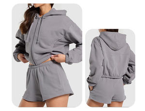 Cina produttore Activewear 2025 nuovo stile Casual ragazza <span class=keywords><strong>con</strong></span> cappuccio <span class=keywords><strong>pantaloncini</strong></span> due pezzi Set sportivo <span class=keywords><strong>con</strong></span> logo personalizzato - Product Image 6