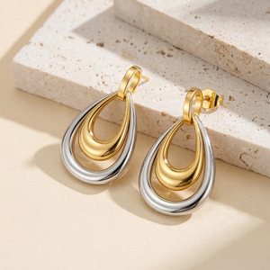 Geometric Water Drop Shape 18K Gold Plated Waterproof 304 Stainless Steel Stud <b>Earrings</b> for Women Trendy Party Jewelry - Product Image 5