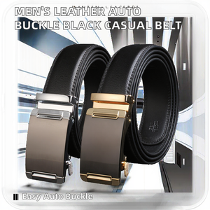 Nuevo Cinturón Casual Negro de Cuero Vacuno con Hebilla de Aleación y Cierre Automático para Hombre, Venta al Por Mayor - Product Image 2