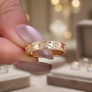 Bague de Fiançailles et Alliance Vintage en Or Jaune 18K Massif avec Diamants Sertis à Griffes en Forme de Fleur pour Anniversaire et Fête - Product Image 3
